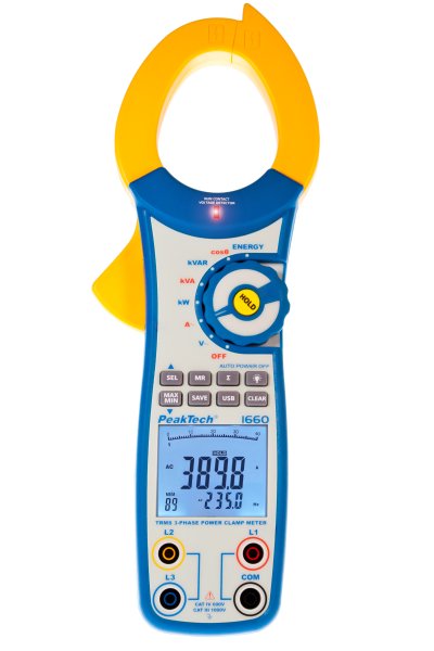 Stromzangenamperemeter ~ 10.000 Counts ~ 1000 A AC/DC  mit TrueRMS, DMM &     750 kW Leistungsmessfunktion - 3-Phasen und USB-Schnittstelle